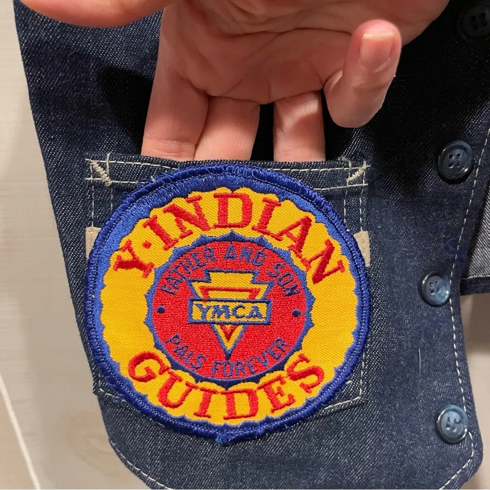Vintage 1979 dark denim YMCA Indian Guides winter camp kids vest Billy The Kid